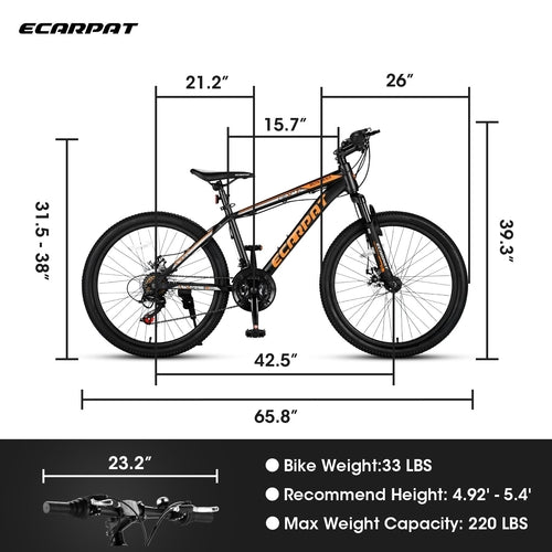 Carpat™ – 26" Mountain Bike (Black-Orange, Dual Disc, 21-Speed)